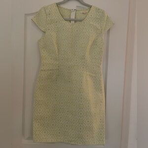 Tulle Light Green Patterned Midi Dress – Floral Tulle, Cap Sleeve, Size S